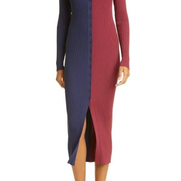 STAUD Shoko Maxi Cardigan/dress. Navy and Burgundy Ribbed Dress. - Picture 2 of 7